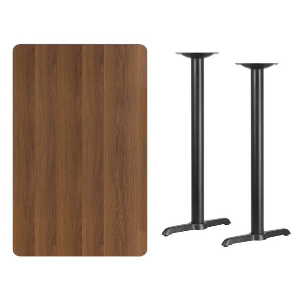 Stiles 30'' x 48'' Rectangular Walnut Laminate Table Top with 5'' x 22'' Bar Height Table Bases