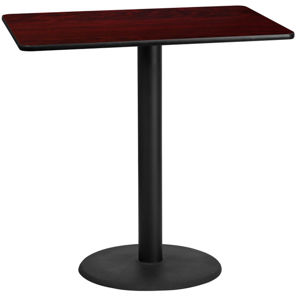 Stiles 30'' x 48'' Rectangular Mahogany Laminate Table Top with 24'' Round Bar Height Table Base