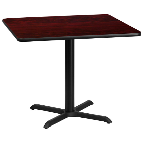 Graniss 36'' Square Mahogany Laminate Table Top with 30'' x 30'' Table Height Base