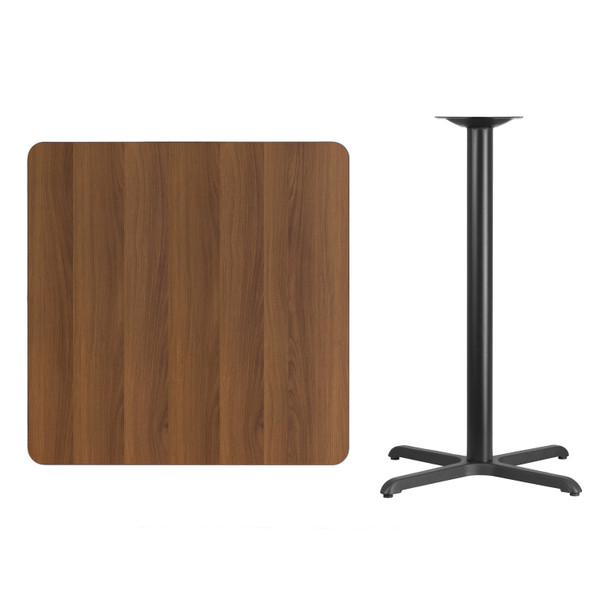 Stiles 36'' Square Walnut Laminate Table Top with 30'' x 30'' Bar Height Table Base