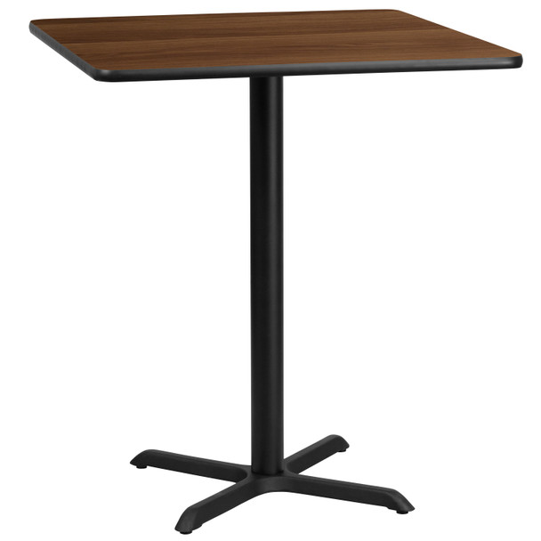 Stiles 36'' Square Walnut Laminate Table Top with 30'' x 30'' Bar Height Table Base