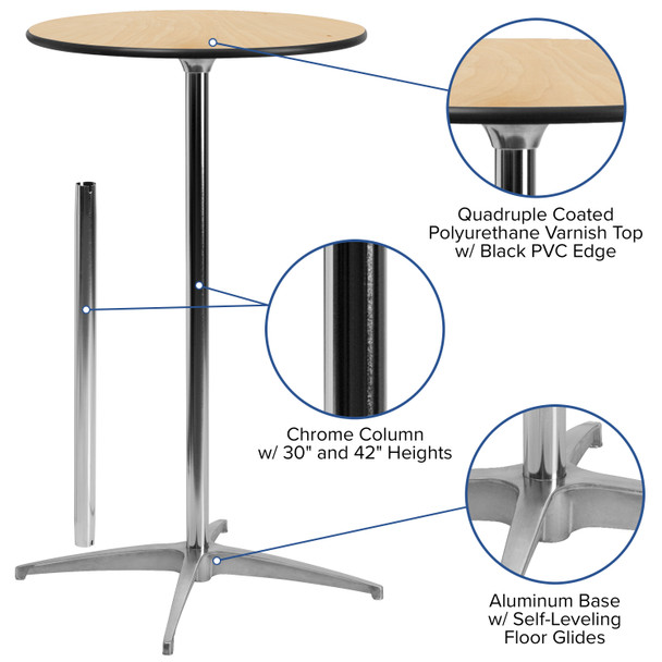 Lars 36'' Round Wood Cocktail Table with 30'' and 42'' Columns