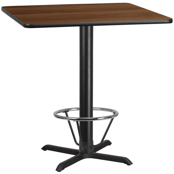 Stiles 42'' Square Walnut Laminate Table Top with 33'' x 33'' Bar Height Table Base and Foot Ring