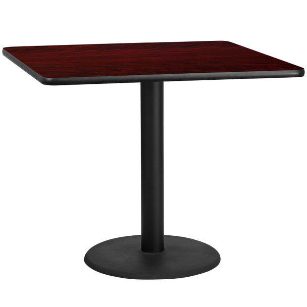 Graniss 42'' Square Mahogany Laminate Table Top with 24'' Round Table Height Base