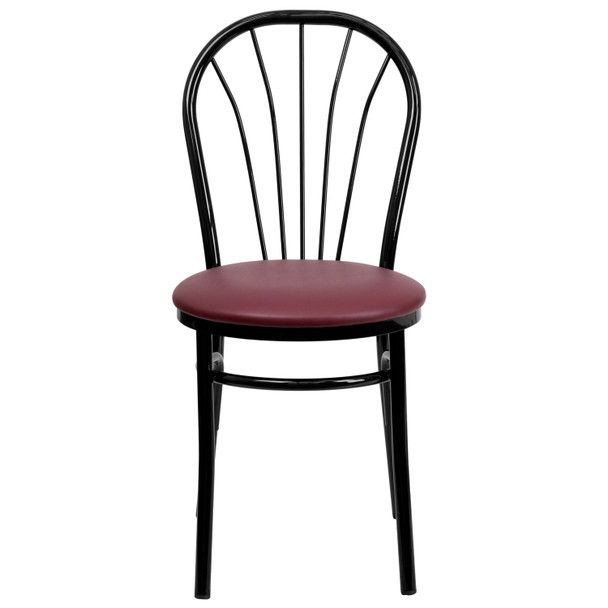 HERCULES Series Fan Back Metal Chair - Burgundy Vinyl Seat