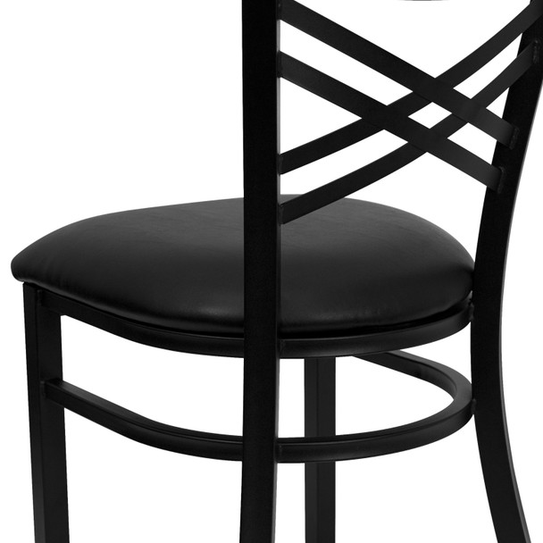 HERCULES Series Black ''X'' Back Metal Restaurant Chair - Black Vinyl Seat