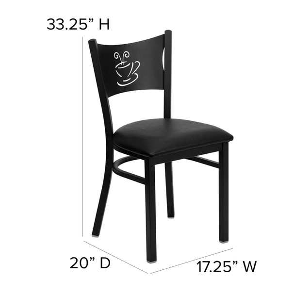 HERCULES Series Black Coffee Back Metal Restaurant Chair - Black Vinyl Seat