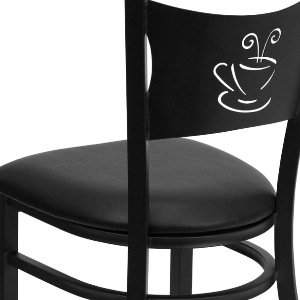 HERCULES Series Black Coffee Back Metal Restaurant Chair - Black Vinyl Seat