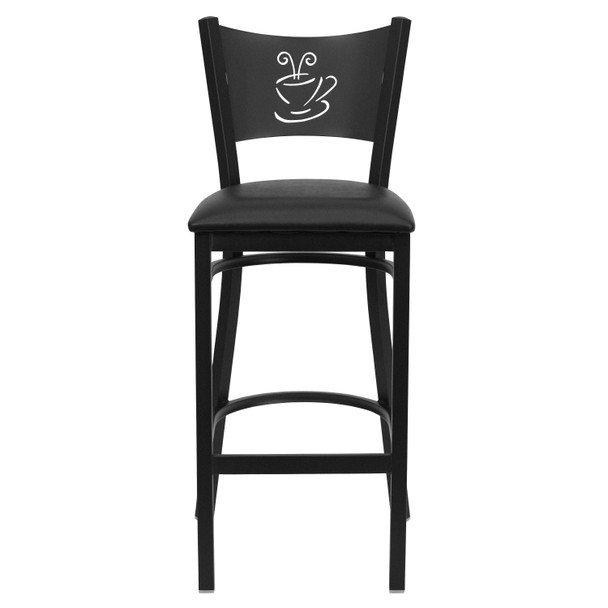 HERCULES Series Black Coffee Back Metal Restaurant Barstool - Black Vinyl Seat