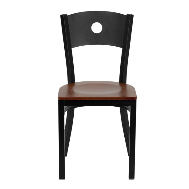 HERCULES Series Black Circle Back Metal Restaurant Chair - Cherry Wood Seat