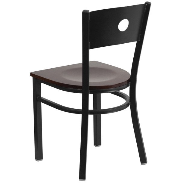 HERCULES Series Black Circle Back Metal Restaurant Chair - Walnut Wood Seat