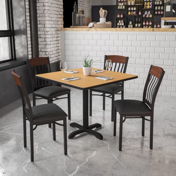 Eclipse Series Vertical Back Black Metal and Walnut Wood Restaurant Chair with Black Vinyl Seat