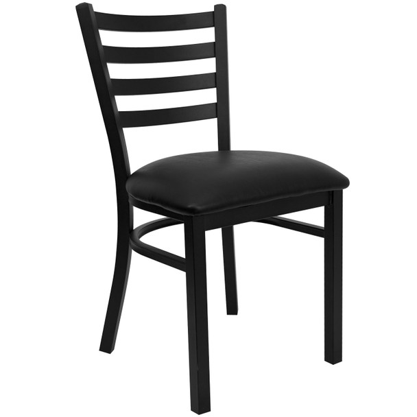 HERCULES Series Black Ladder Back Metal Restaurant Chair - Black Vinyl Seat