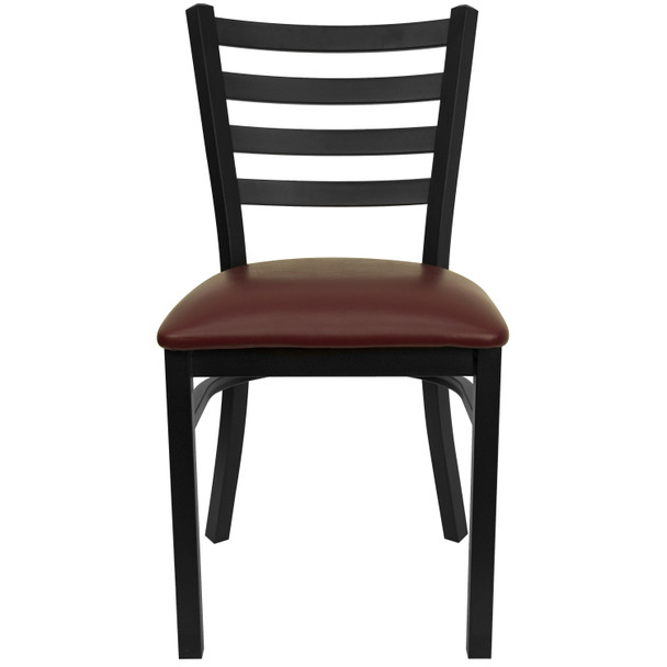 HERCULES Series Black Ladder Back Metal Restaurant Chair - Burgundy Vinyl Seat