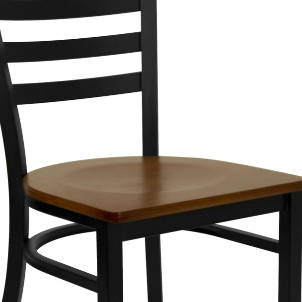 HERCULES Series Black Ladder Back Metal Restaurant Chair - Cherry Wood Seat