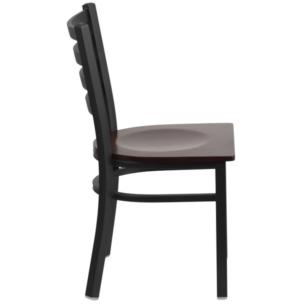 HERCULES Series Black Ladder Back Metal Restaurant Chair - Walnut Wood Seat