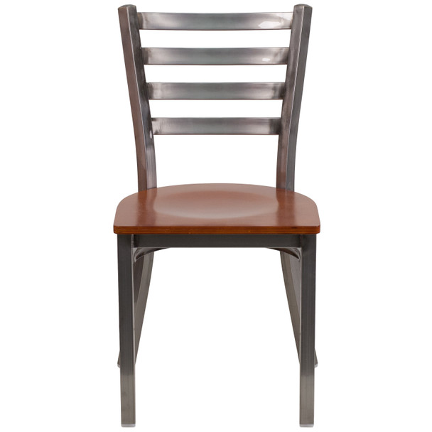 HERCULES Series Clear Coated Ladder Back Metal Restaurant Chair - Cherry Wood Seat