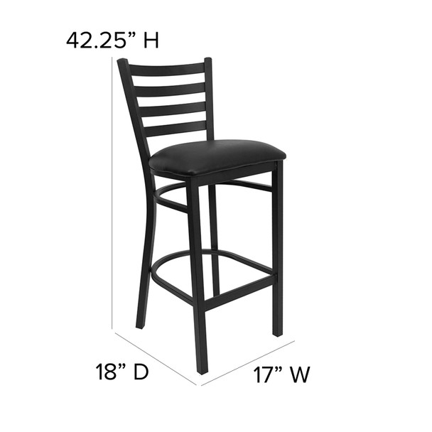 HERCULES Series Black Ladder Back Metal Restaurant Barstool - Black Vinyl Seat