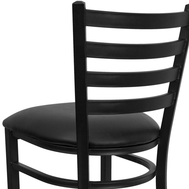 HERCULES Series Black Ladder Back Metal Restaurant Barstool - Black Vinyl Seat