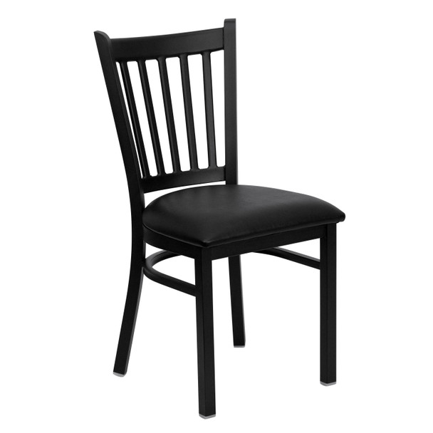 HERCULES Series Black Vertical Back Metal Restaurant Chair - Black Vinyl Seat