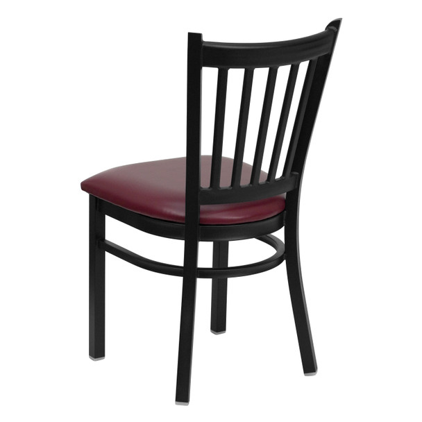 HERCULES Series Black Vertical Back Metal Restaurant Chair - Burgundy Vinyl Seat