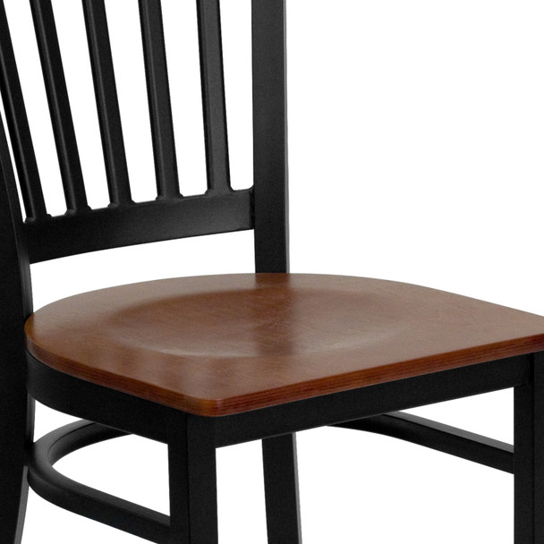 HERCULES Series Black Vertical Back Metal Restaurant Chair - Cherry Wood Seat