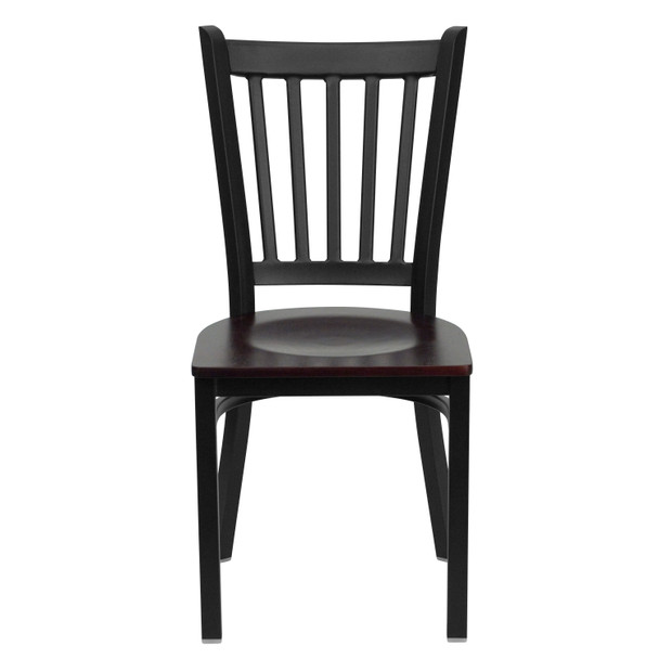 HERCULES Series Black Vertical Back Metal Restaurant Chair - Mahogany Wood Seat