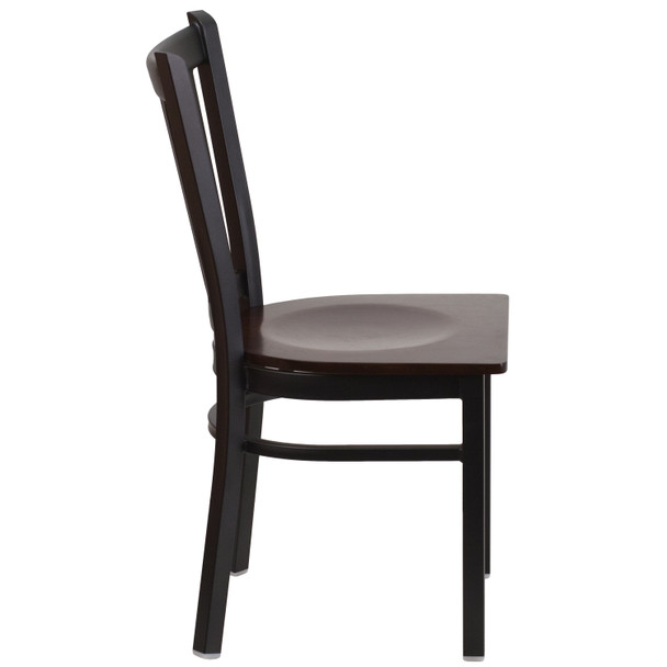 HERCULES Series Black Vertical Back Metal Restaurant Chair - Walnut Wood Seat