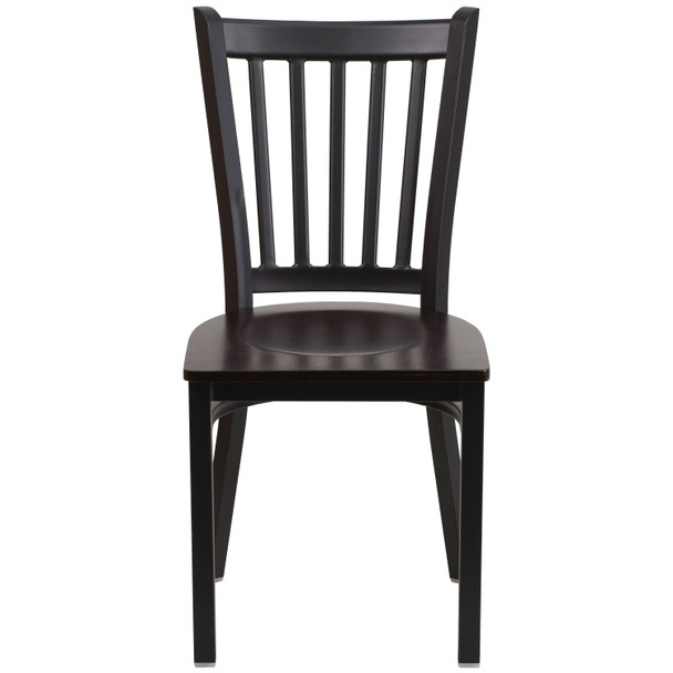 HERCULES Series Black Vertical Back Metal Restaurant Chair - Walnut Wood Seat