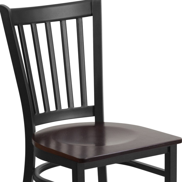 HERCULES Series Black Vertical Back Metal Restaurant Chair - Walnut Wood Seat