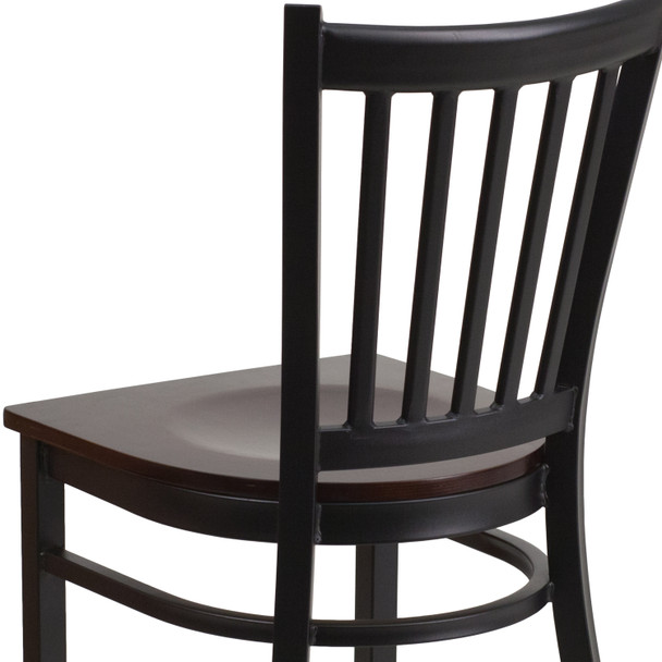 HERCULES Series Black Vertical Back Metal Restaurant Chair - Walnut Wood Seat