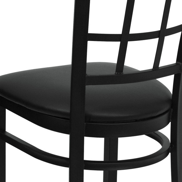 HERCULES Series Black Window Back Metal Restaurant Chair - Black Vinyl Seat