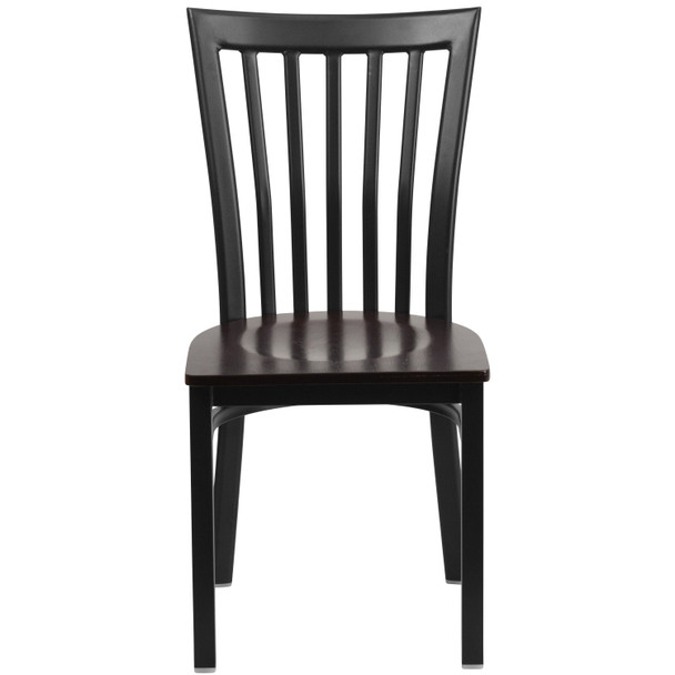 HERCULES Series Black School House Back Metal Restaurant Chair - Walnut Wood Seat