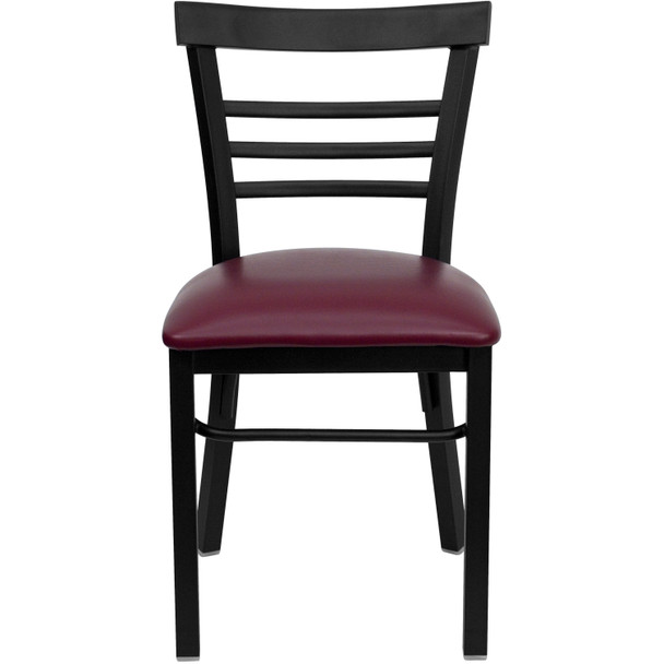 HERCULES Series Black Three-Slat Ladder Back Metal Restaurant Chair - Burgundy Vinyl Seat