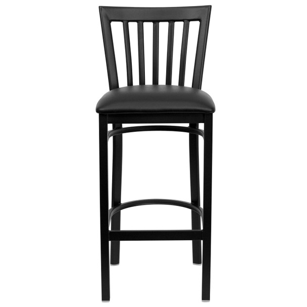 HERCULES Series Black School House Back Metal Restaurant Barstool - Black Vinyl Seat