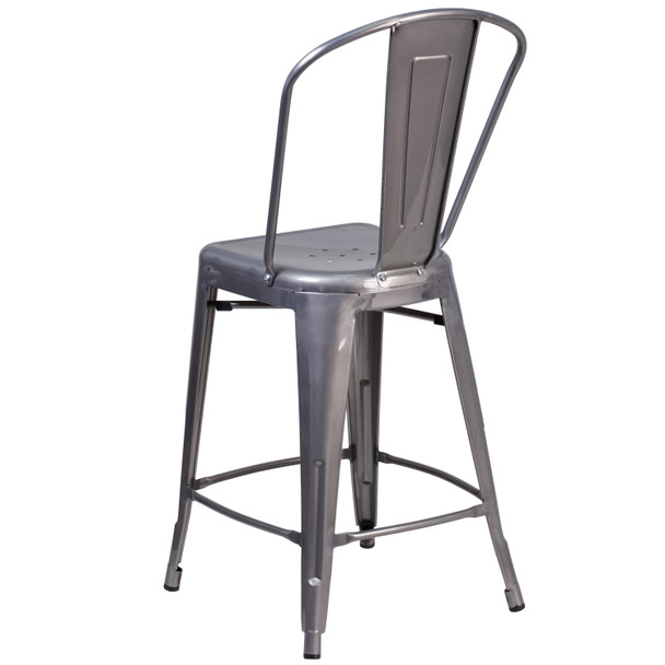 Lincoln 24'' High Clear Coated Indoor Counter Height Stool with Back