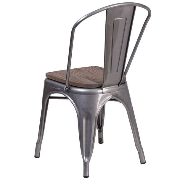 Lincoln Clear Coated Metal Stackable Chair with Wood Seat