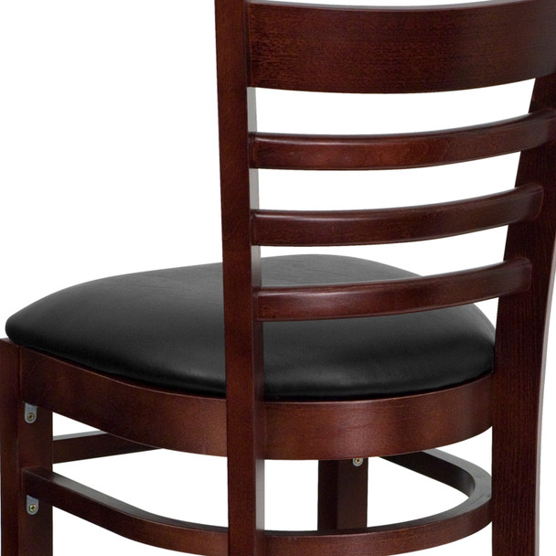 HERCULES Series Ladder Back Mahogany Wood Restaurant Barstool - Black Vinyl Seat