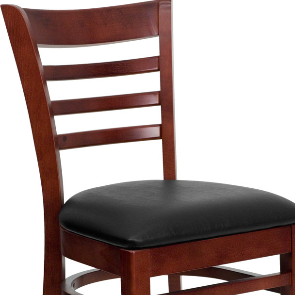 HERCULES Series Ladder Back Mahogany Wood Restaurant Chair - Black Vinyl Seat