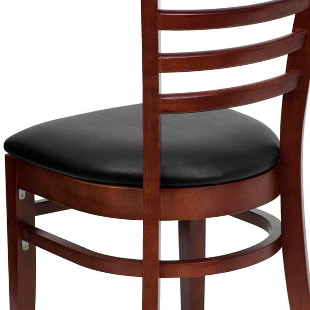 HERCULES Series Ladder Back Mahogany Wood Restaurant Chair - Black Vinyl Seat