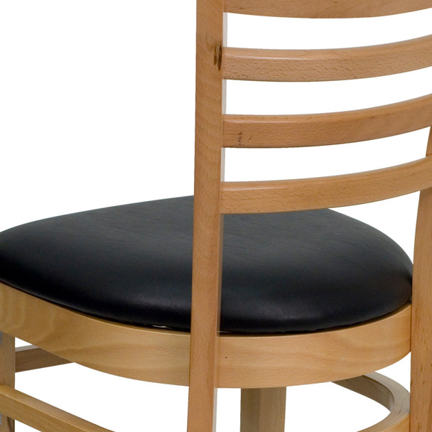 HERCULES Series Ladder Back Natural Wood Restaurant Chair - Black Vinyl Seat