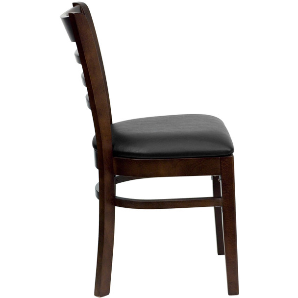 HERCULES Series Ladder Back Walnut Wood Restaurant Chair - Black Vinyl Seat