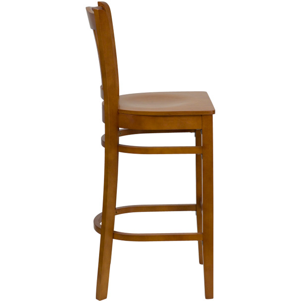 HERCULES Series Vertical Slat Back Cherry Wood Restaurant Barstool