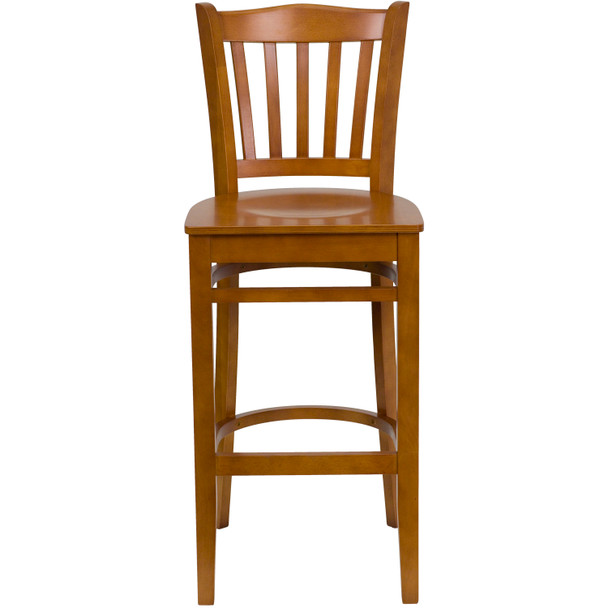 HERCULES Series Vertical Slat Back Cherry Wood Restaurant Barstool