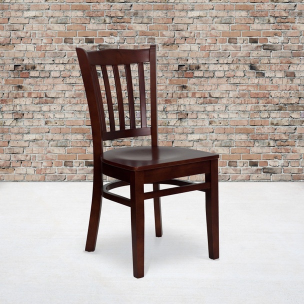 HERCULES Series Vertical Slat Back Mahogany Wood Restaurant Chair