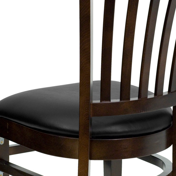 HERCULES Series Vertical Slat Back Walnut Wood Restaurant Chair - Black Vinyl Seat