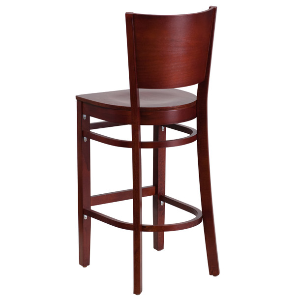 Lacey Series Solid Back Mahogany Wood Restaurant Barstool