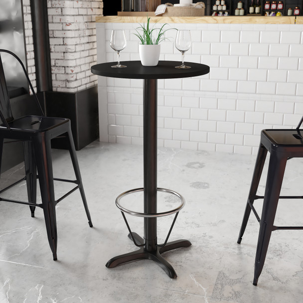 Stiles 24'' Round Black Laminate Table Top with 22'' x 22'' Bar Height Table Base and Foot Ring