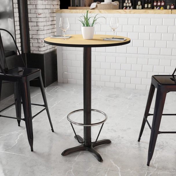 Stiles 30'' Round Natural Laminate Table Top with 22'' x 22'' Bar Height Table Base and Foot Ring