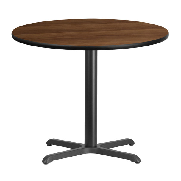 Graniss 36'' Round Walnut Laminate Table Top with 30'' x 30'' Table Height Base